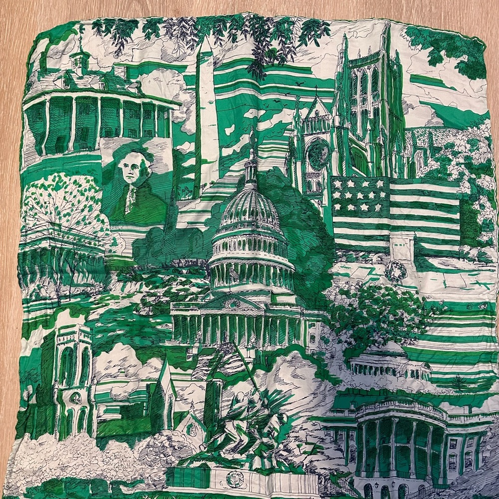 Green and White Printed Scarf